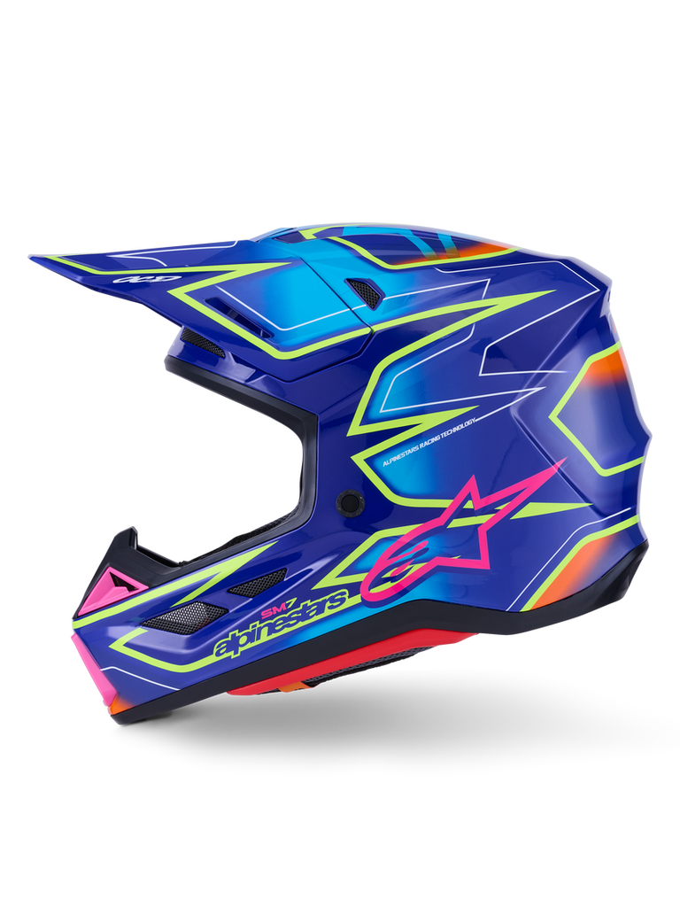 Alpinestars SM7 Cast ECE06 Helmet - Blue/Pink/Fluro-Yellow/Glossy - View 4 | Everest Motorcycles