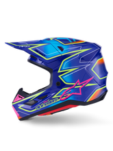 Load image into Gallery viewer, Alpinestars SM7 Cast ECE06 Helmet - Blue/Pink/Fluro-Yellow/Glossy - View 4 | Everest Motorcycles