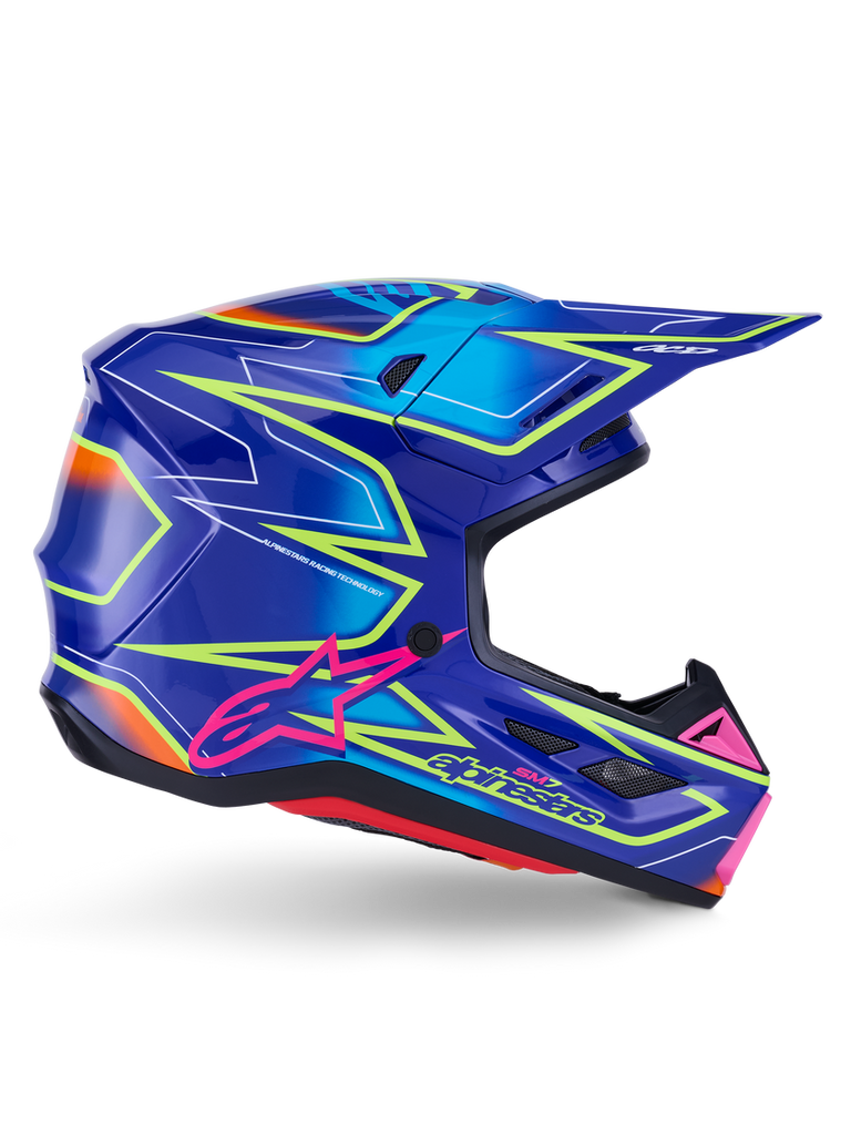 Alpinestars SM7 Cast ECE06 Helmet - Blue/Pink/Fluro-Yellow/Glossy - View 2 | Everest Motorcycles