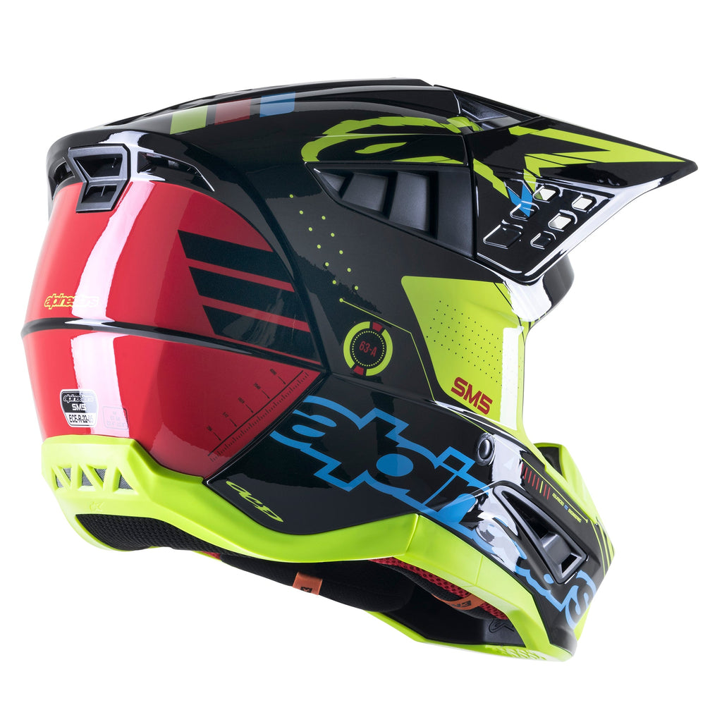 Alpinestars SM5 Action Helmet - Gloss Black Blue Fluro Yellow - View 4 | Everest Motorcycles