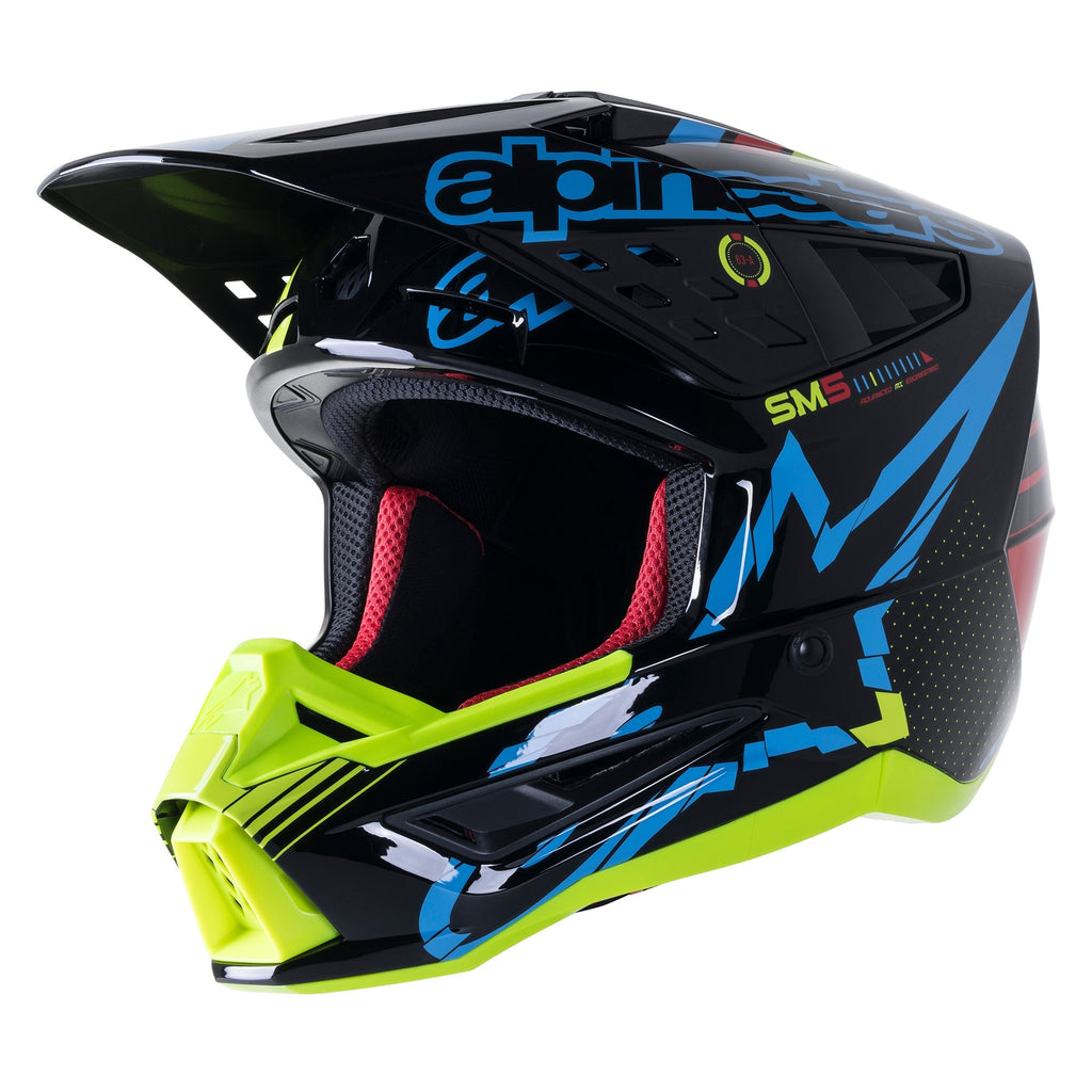 Alpinestars SM5 Action Helmet - Gloss Black Blue Fluro Yellow - View 1 | Everest Motorcycles