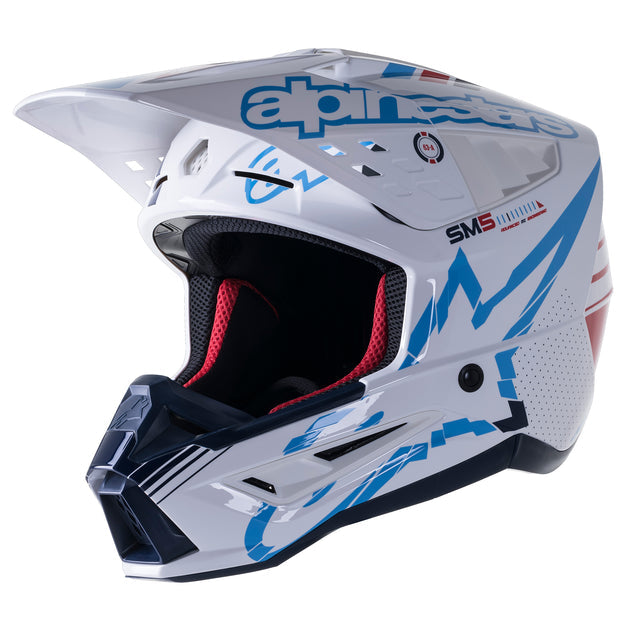 Alpinestars SM5 Action Helmet - Gloss White Cyan Dark Blue - View 1 | Everest Motorcycles