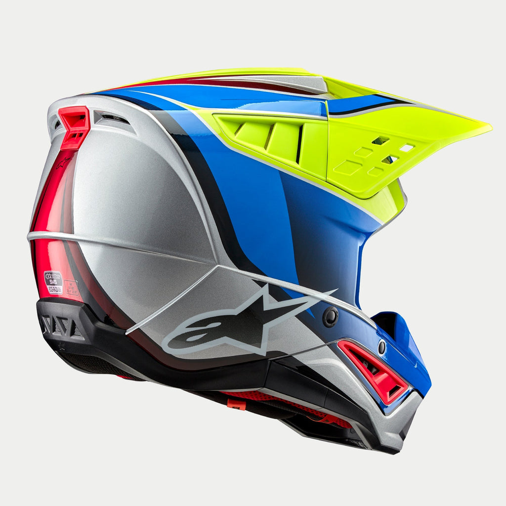 Alpinestars SM5 Sail Ece 22.06 Helmet - Fluro Yellow Enamel Blue Silver Gloss - View 3 | Everest Motorcycles