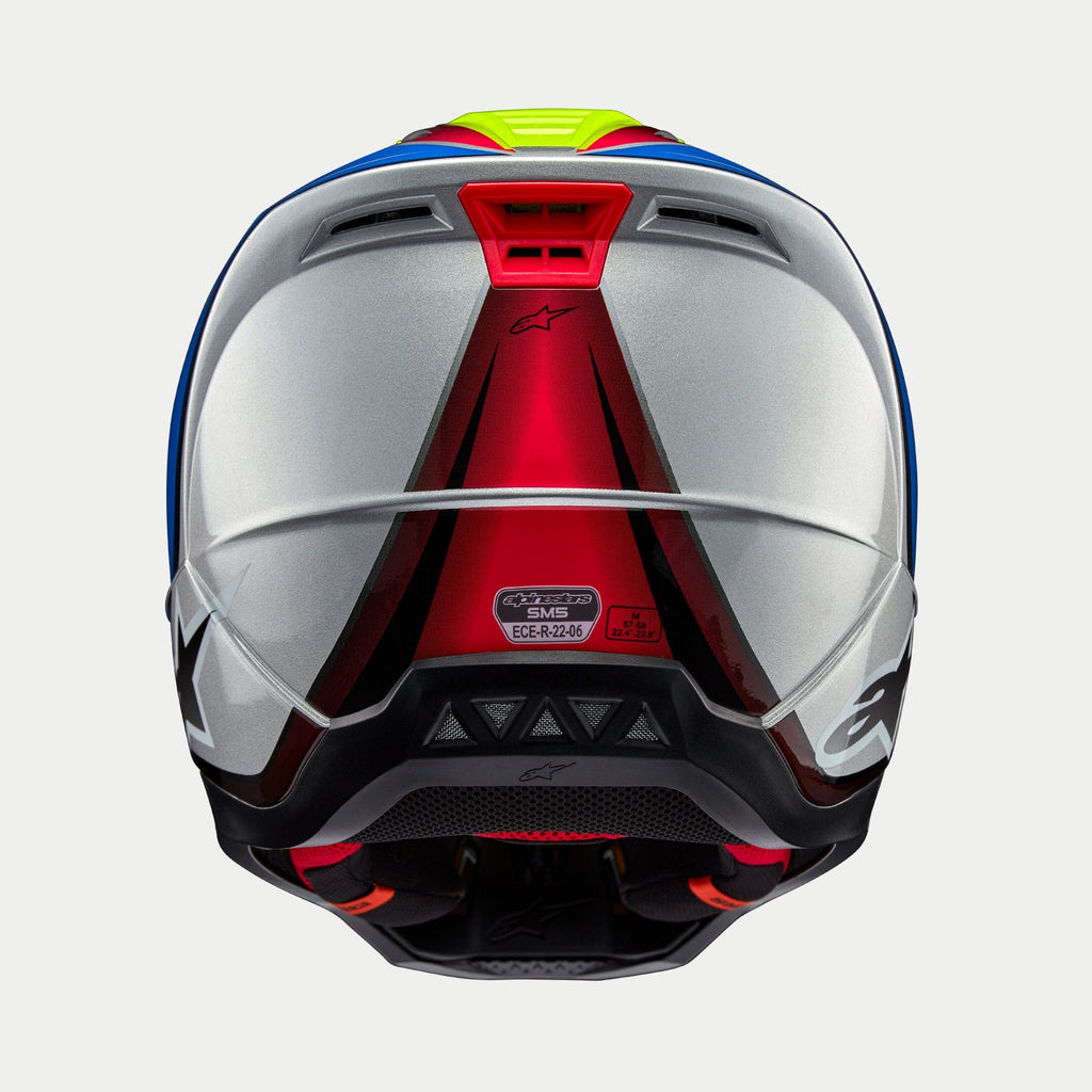 Alpinestars SM5 Sail Ece 22.06 Helmet - Fluro Yellow Enamel Blue Silver Gloss - View 4 | Everest Motorcycles