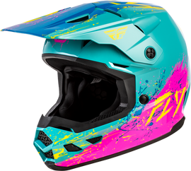 Fly Racing Kinetic Drip Youth Helmet - Turquoise/Pink/Yellow