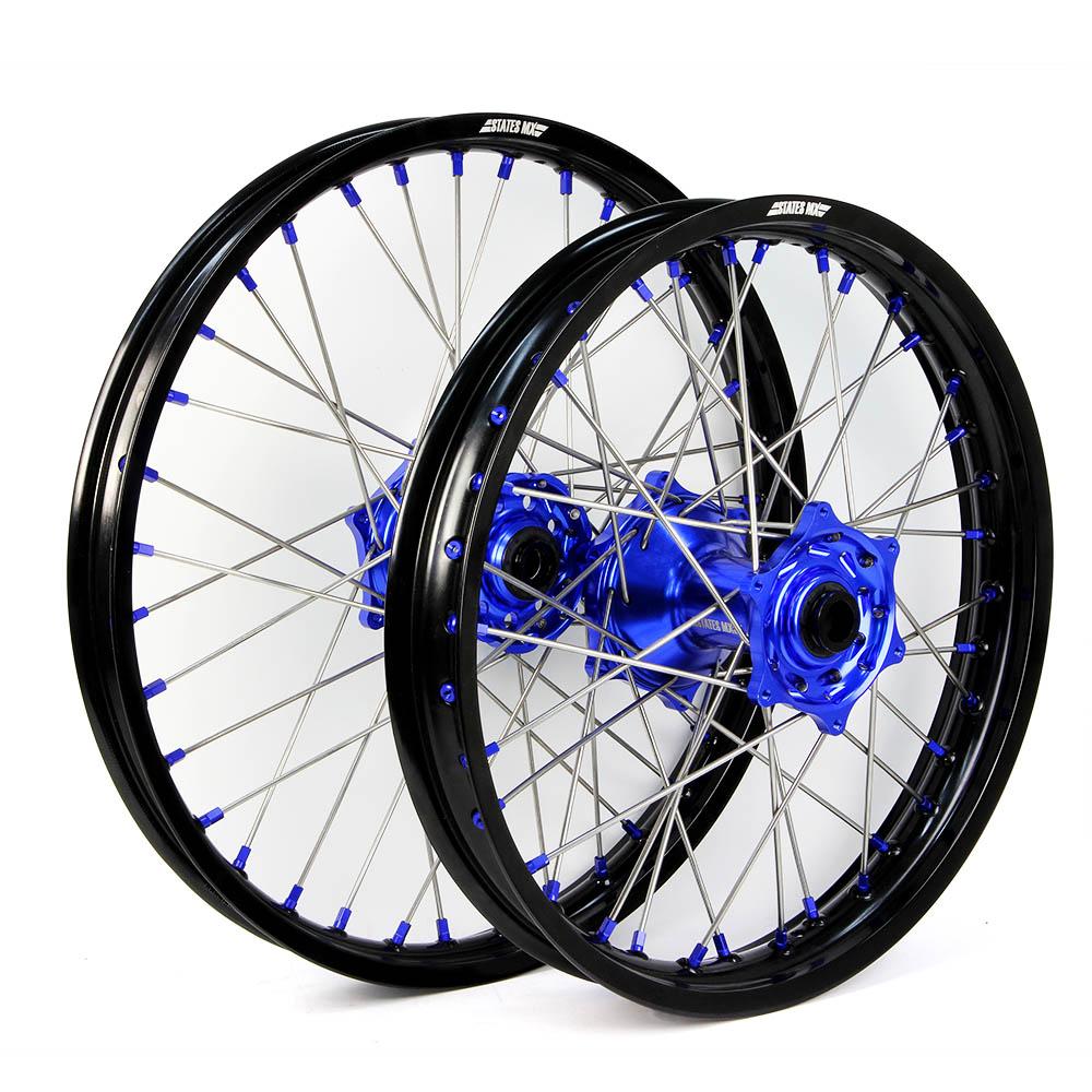 STATES MX WHEEL SET KAWASAKI KX250F/450F 06-18 21" FRONT/19" REAR - BLACK/BLUE