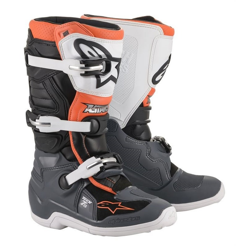 Alpinestars Tech 7S Youth MX Boots - Black/Grey/White/Fluro/Orange - MotoHeaven