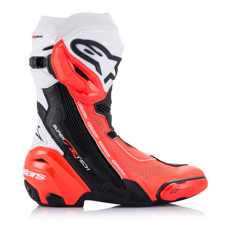 Alpinestars Supertech R V2 Vented Motorcycle Boots - Black/White Fluro/Red - MotoHeaven