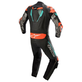 Alpinestars Atem V4 Leather 1 Piece Motorcycle Suit - Black/Petrol/Flurored - View 2 | Everest Motorcycles