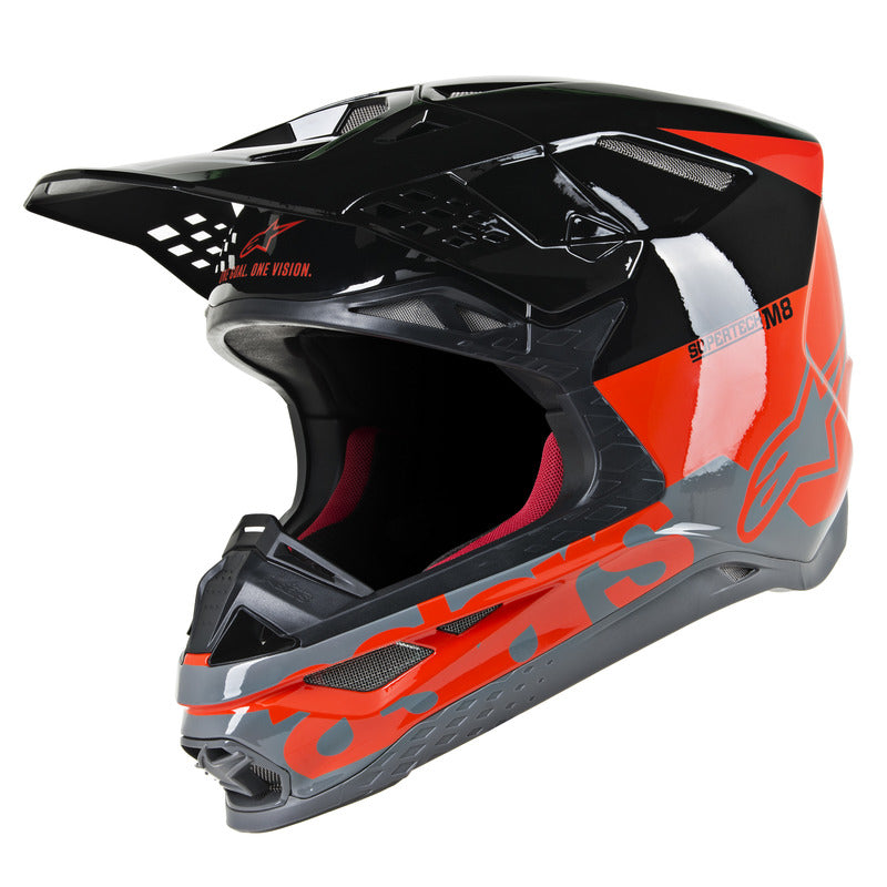 Alpinestars MX 2019 S-M8 Radium Motocross Helmet - Fluro Red/Black - View 1 | Everest Motorcycles