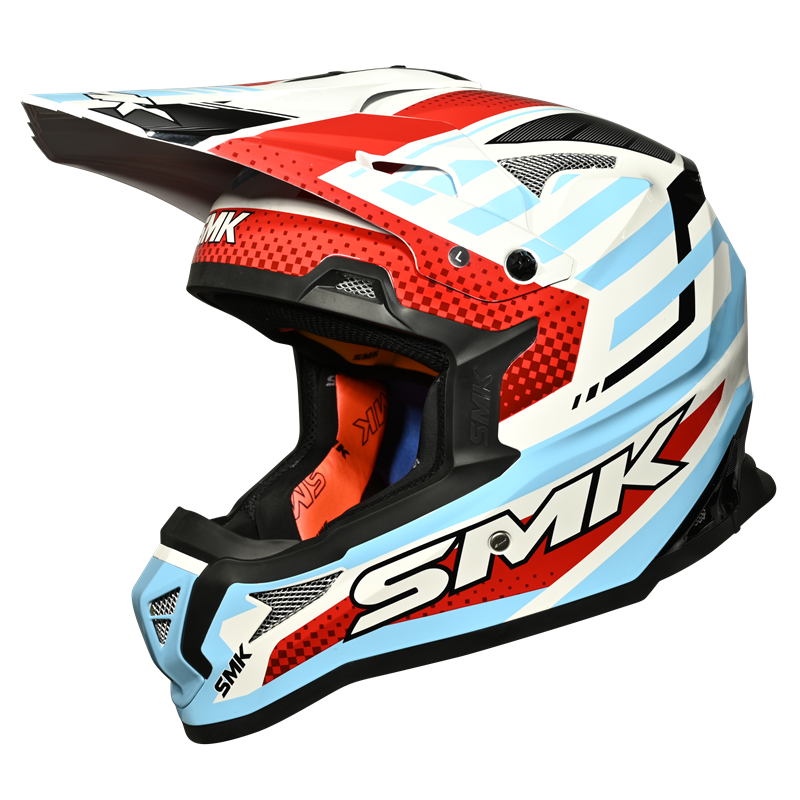 SMK Allterra Bulldozer (MA153) MX Helmet - Matt White/Blue/Red