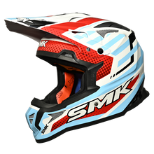 Load image into Gallery viewer, SMK Allterra Bulldozer (MA153) MX Helmet - Matt White/Blue/Red