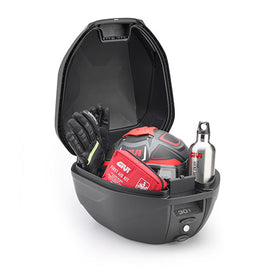 Givi 30L Monolock Topcase With Plate And Universal Kit - Black With Red Reflectors