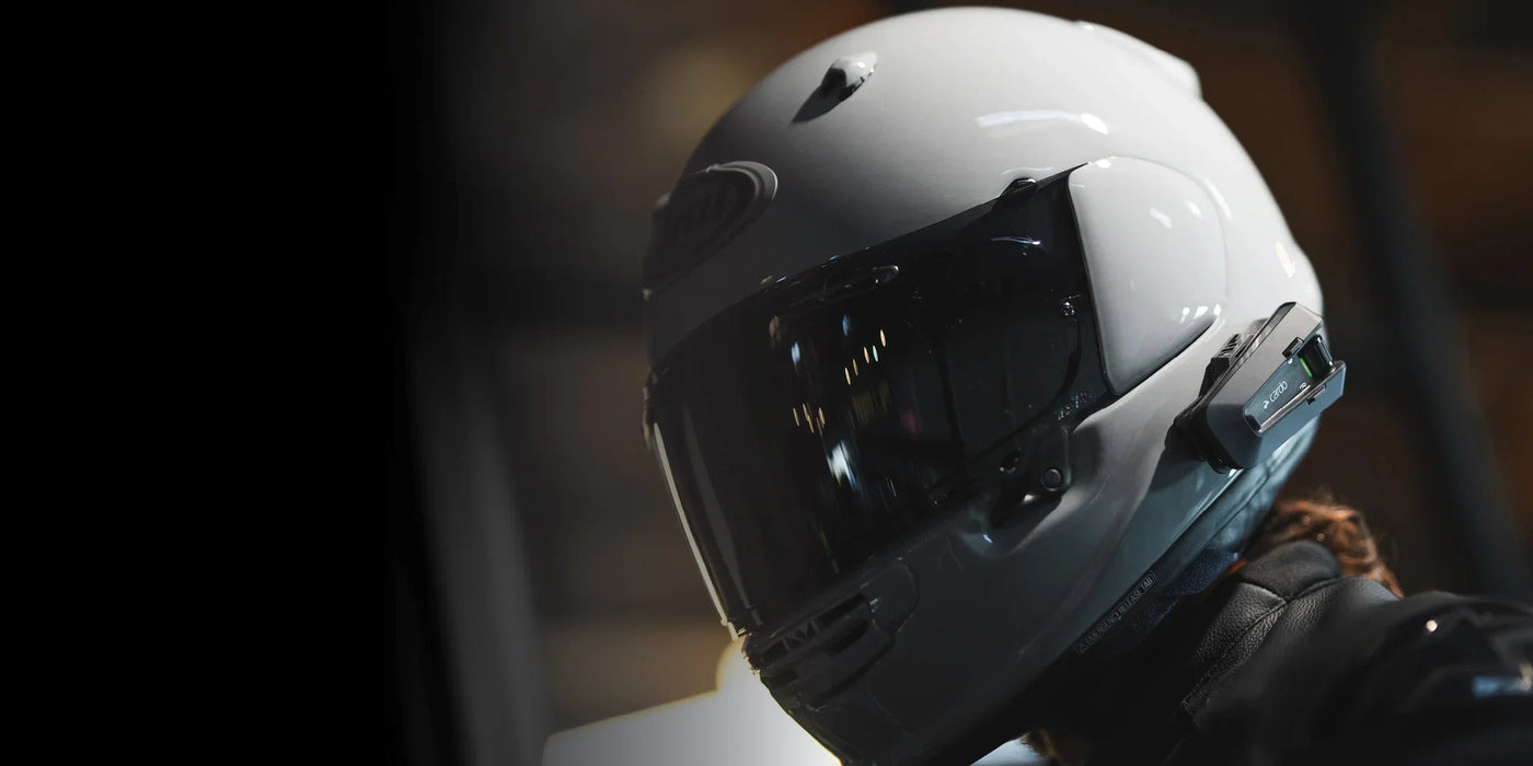 Cardo Systems Bluetooth intercom on helmet