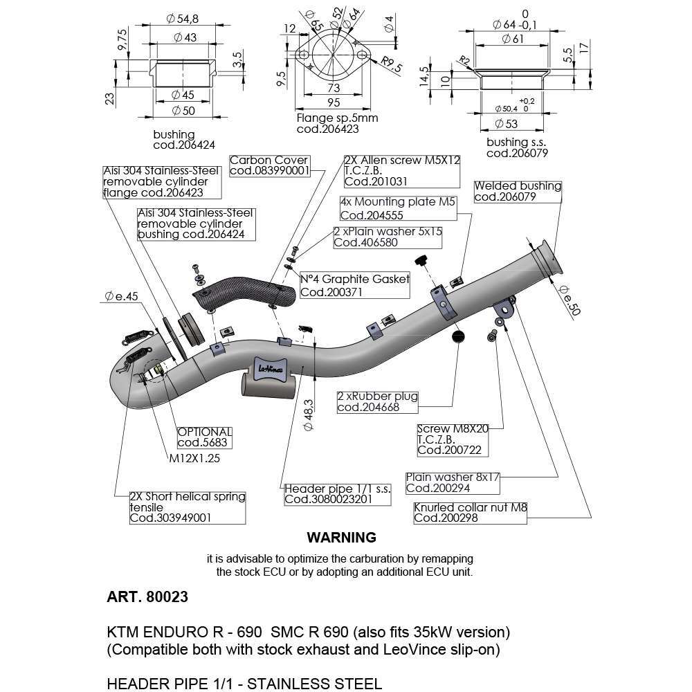 LV Head Pipes Stainless 690 Enduro / 690 SMC '19> (Stock Or LV Exhaust)