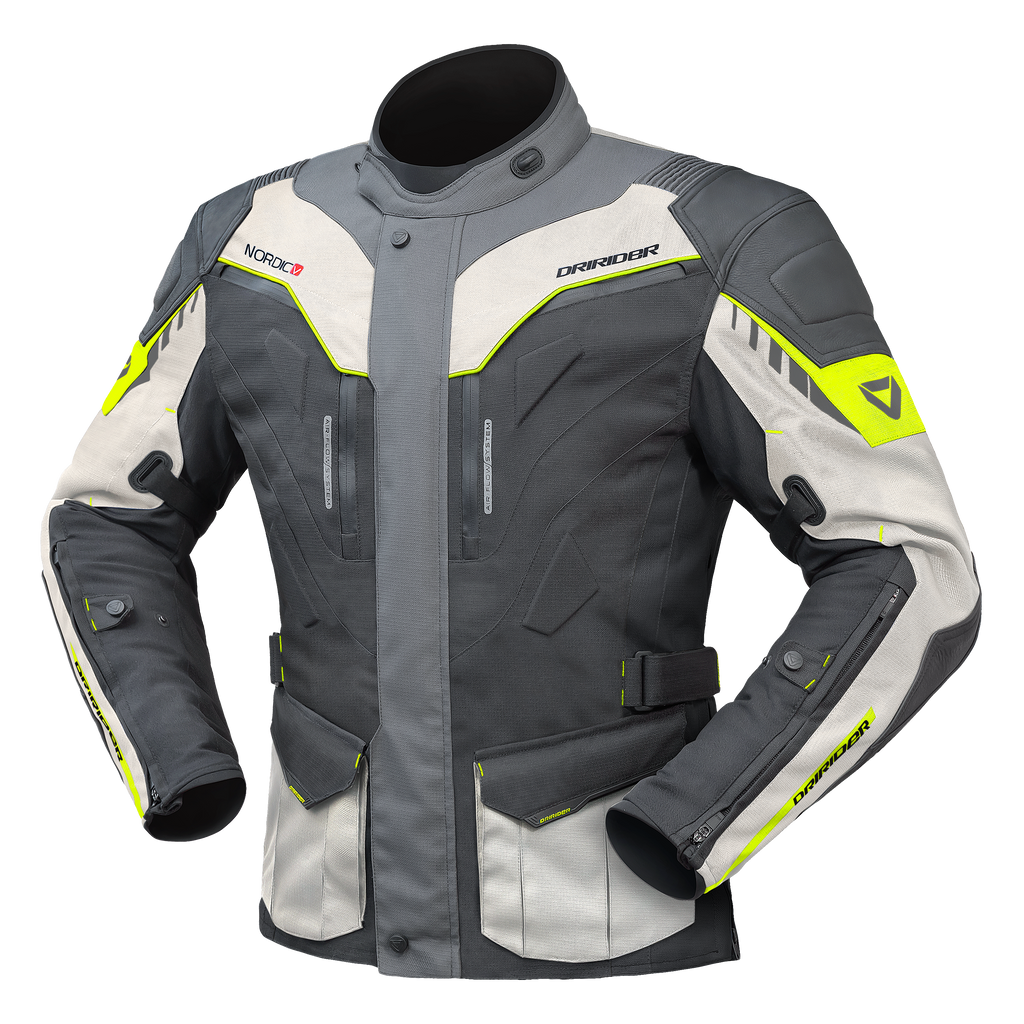Dririder Nordic V Textile Motorcycle Jacket - Grey Hi Viz - MotoHeaven